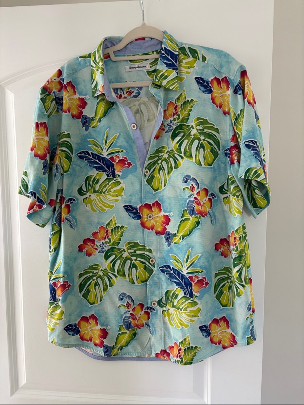 Men's Tommy Bahama Tropical Floral Short-Sleeve Shirt - Light Blue size large